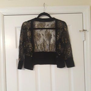 Women's Black Cropped Cardigan With Gold Designs